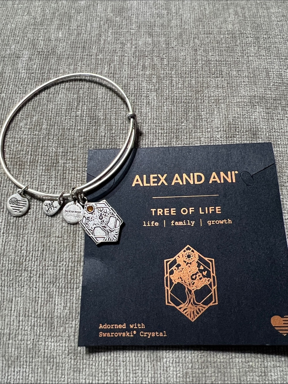 Alex and Ani Silver Tree of Life Hexagon Charm Bracelet with Swarovski Accent